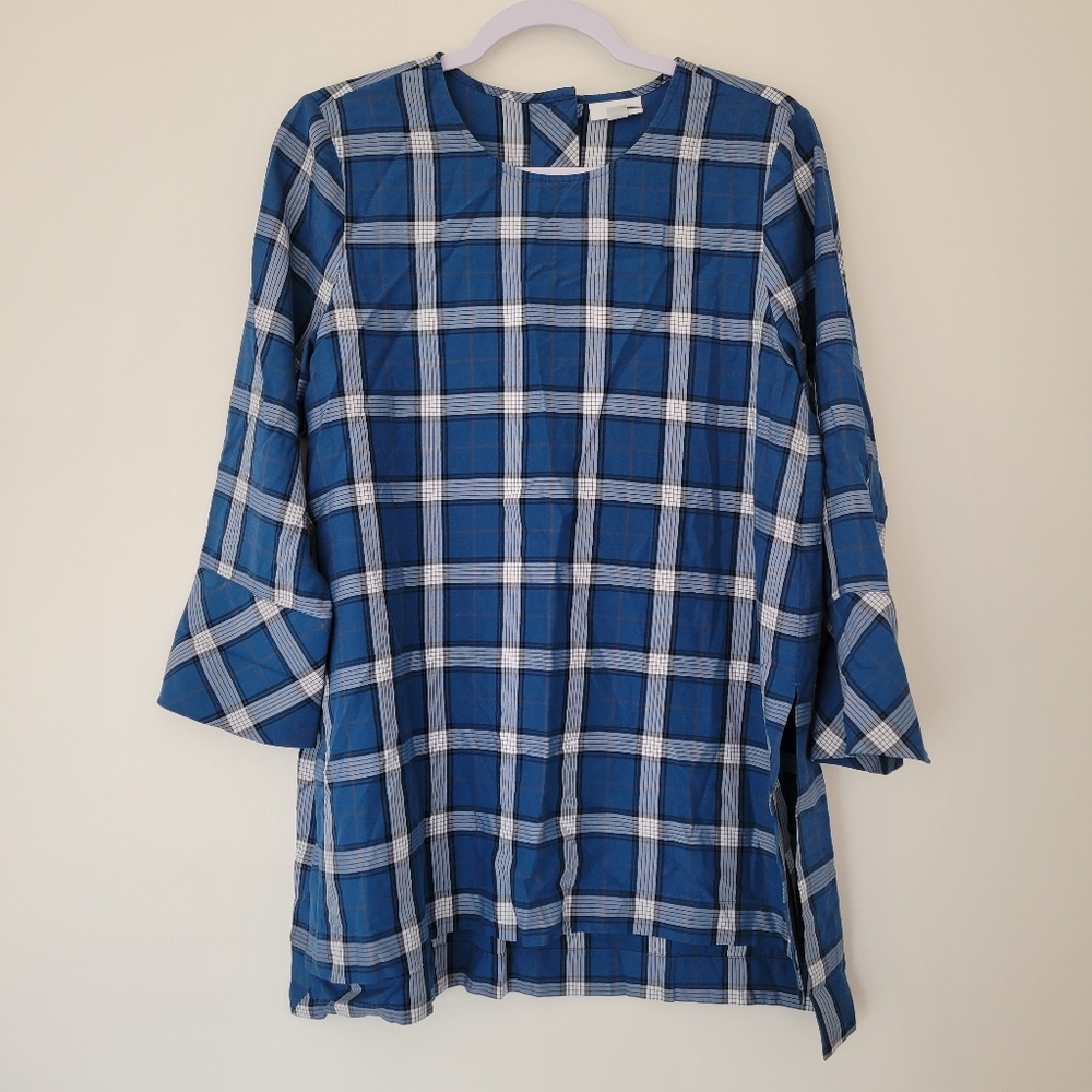 J.Jill Windowpane Tunic Tencel Blouse Top‎ Size S